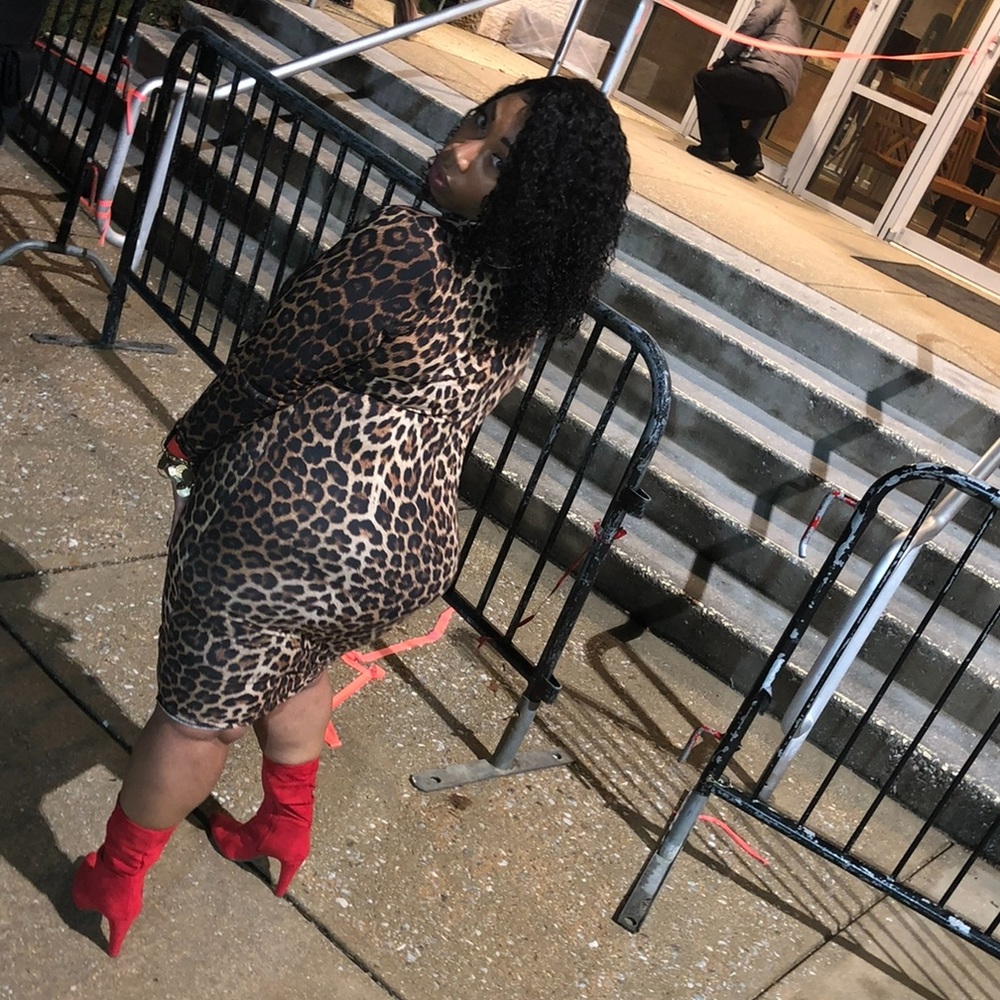 Mock Neck Leopard Print Bodycon Dress - Picture 2 of 4